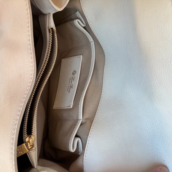 LORO PIANA Chic White Leather Shoulder Bag Medium Size Made In Italy Great Cond - Picture 7 of 10